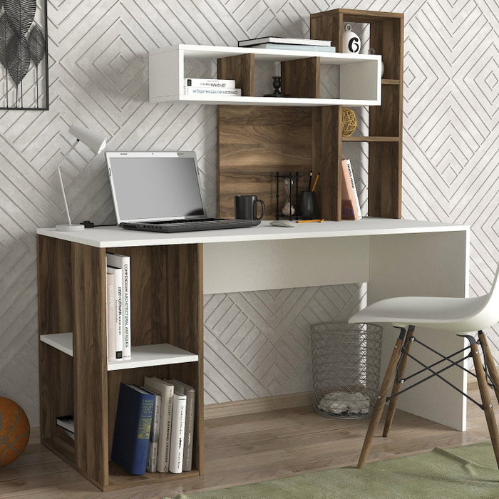 Hanah Home Mesa de Estudio Escandinava Blanco y Nogal